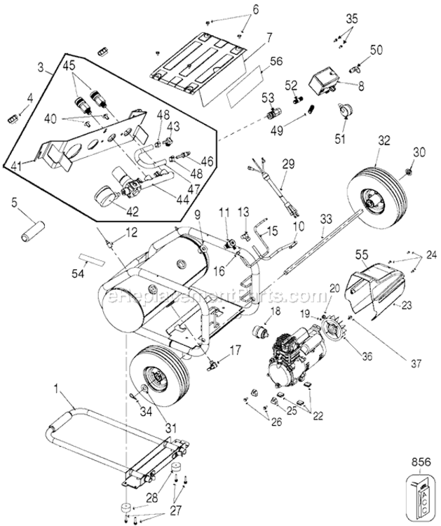 Page A Diagram and Parts List for C3551 Type 2 Porter Cable Compressor